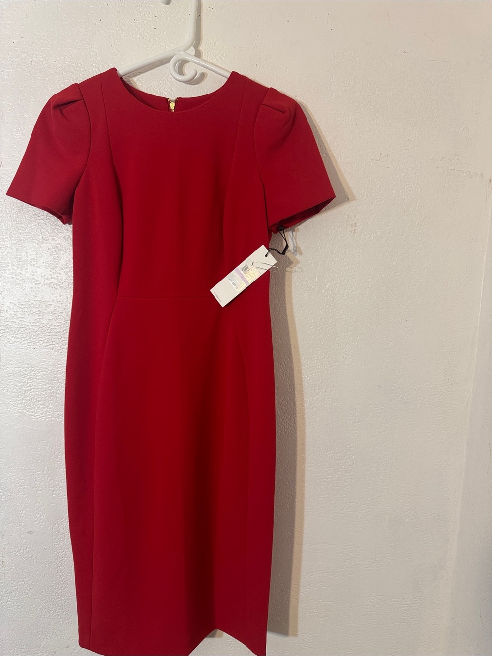 Calvin Klein Red Short-Sleeve Sheath Midi Dress Size 6